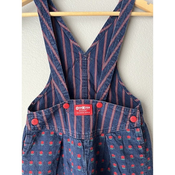 Vintage EUC Oshkosh 6 Vestbak Floral Overalls Made in USA Navy Blue Red - Picture 3 of 7